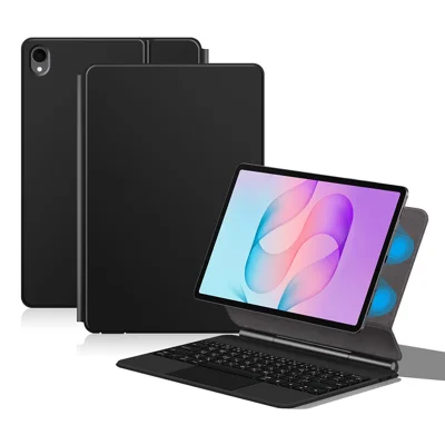 For Samsung Galaxy Tab S12+ Magnetic Bluetooth-Compatible Keyboard (Arabic) + Leather Tablet Case - Black