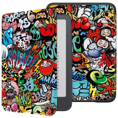 Voor Amazon Kindle (2026) Hoesje met Patroonprint PC + PU Leer E-reader Beschermhoes - Graffiti