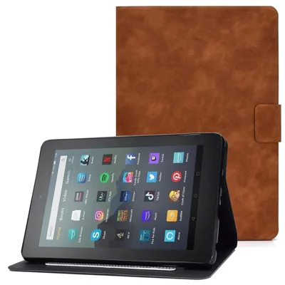 For Amazon Fire 7 (2022) PU Leather Card Holder Tablet Cover Full Protection Case with Stand - Brown