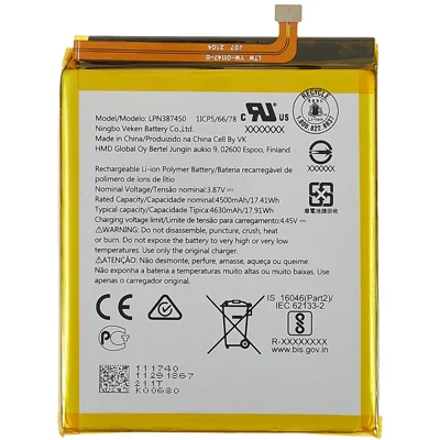 For Nokia XR20 3.87V 4500mAh Li-ion Polymer Battery Replacement Part (Encode: LPN387450)