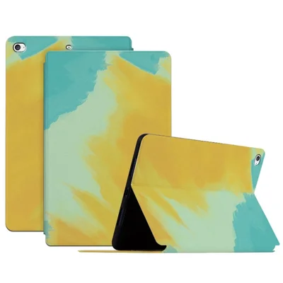 For iPad mini 4 / mini (2019) 7.9 inch Watercolor Patten Printing PU Leather Auto Wake / Sleep Shell Folio Stand Protective Cover - Autumn Yellow