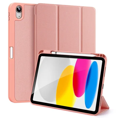 DUX DUCIS Domo Series For iPad (2025) / iPad 10.9 (2022) Case Tri-Fold Stand PU Leather Tablet Cover with Pen Slot - Pink