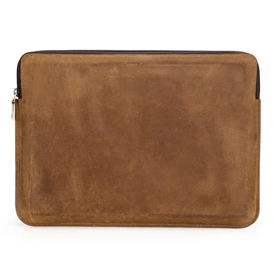 For MacBook Air 13 inch (2022) A2681 Carrying Pouch Cowhide Leather Zipper Storage Bag - Brown