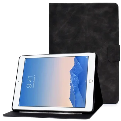 For iPad Air (2013) / Air 2 / iPad 9.7-inch (2017) / (2018) Shockproof Case Cowhide Texture PU Leather Tablet Folio Flip Cover Well-Protection Stand Case with Card Holder - Grey