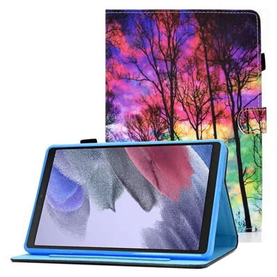 Obudowa ze sztucznej skóry z funkcją podpórki i magnesem, z wzorem, z przegródkami na karty i uchwytem na pióro, ochrona na 360°, dla Samsung Galaxy Tab A7 Lite 8,7 cala T220 / T225 - Las