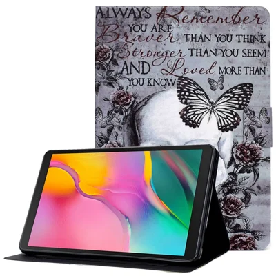 For Samsung Galaxy Tab A 10.1 (2019) T510 / T515 Adjustable Stand PU Leather Tablet Case Pattern Printing Card Holder Drop-proof Cover - Skull