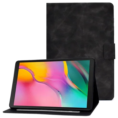 For Samsung Galaxy Tab A 10.1 (2019) T510 / T515 Cowhide Texture PU Leather Tablet Case Card Holder Solid Color Foldable Stand Cover - Grey