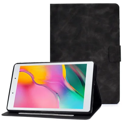 For Samsung Galaxy Tab A 8.0 (2019) SM-T290 (Wi-Fi) / SM-T295 (LTE) Anti-fall Tablet Case Cowhide Texture PU Leather Folio Flip Cover Stand with Card Holder - Grey