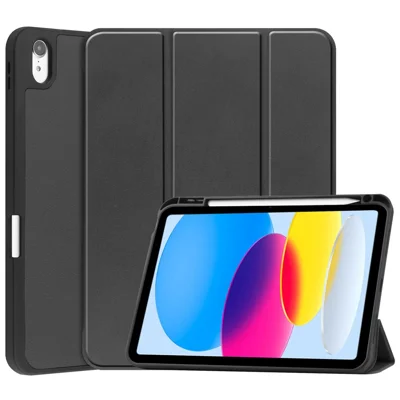 Чехол-подставка с трипельным сгибом для iPad (2025) / iPad 10,9 (2022), защитный чехол из искусственной кожи ПУ с защитой углов и слотом для ручки — черный