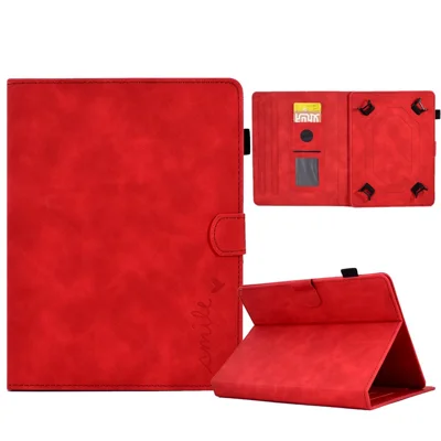 Folio Stand Case for 10.0" Tablet, Pattern Imprinted PU Leather Card Slots Universal Protective Cover with Pen Holder, Support Auto Sleep / Wake - Red