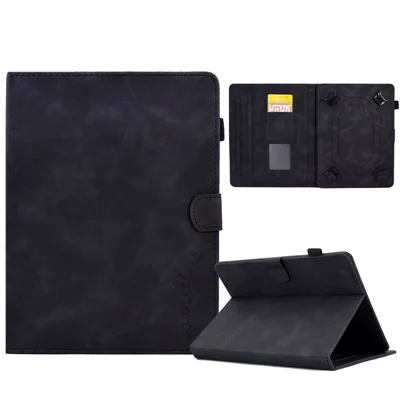 Pattern Imprinted Case for 8-inch Tablet, Card Slot Design PU Leather Folio Stand Cover with Pen Holder, Support Auto Sleep / Wake - Black