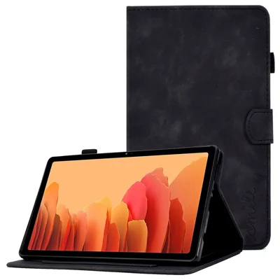 Für Samsung Galaxy Tab A7 10,4 (2020) / (2022) T500, Anti-Fading bedrucktes Muster Ledertasche für Tablet, feste Farbe, Ständerhülle mit Kartenfächern – Schwarz