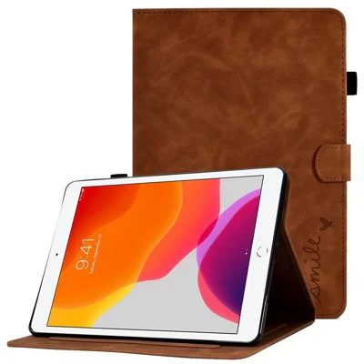 Für iPad 10,2 (2019) / (2020) / iPad Air 10,5 Zoll (2019) PU-Leder-Stand-Folio-Smart-Case mit Musterprägung, Kartensteckplätzen und Stifthalterung - Braun