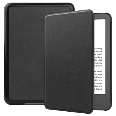 Für Amazon Kindle 6 Zoll (2024) / (2022) Uni-Farbenes PU-Leder-Cover mit automatischer Ein-/Ausschaltung, kratzfestes E-Reader-Etui - Schwarz