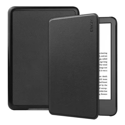 Capa de Proteção ENKAY para Amazon Kindle 6" (2022) em Pele Sintética PU com Função de Suspensão/Ativação Automática, Capa Rígida em PC Anti-queda para Tablet - Preto