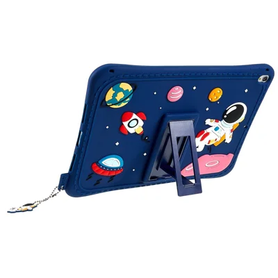 Capa de Silicone com Suporte Traseiro com Padrão Espacial para iPad 10,2 (2021) / (2020) / (2019) / Air 10,5 polegadas (2019) / Pro 10,5 polegadas (2017) - Azul Escuro