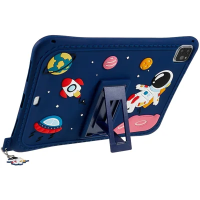For iPad Air (2022) / (2020) / iPad Pro 11 (2020) / (2021) / (2022) Cartoon Universe Space Pattern Shockproof Kickstand Tablet Case Silicone Cover - Dark Blue
