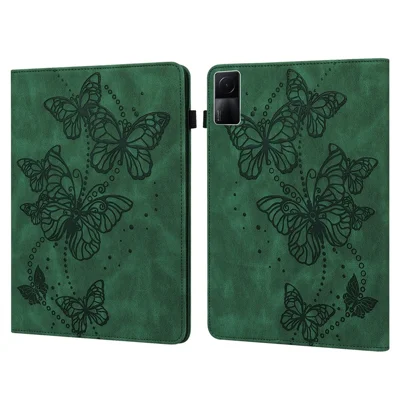 For Xiaomi Redmi Pad Butterfly Imprinted PU Leather Card Holder Protective Cover Foldable Stand Anti-drop Case with Elastic Band - Green