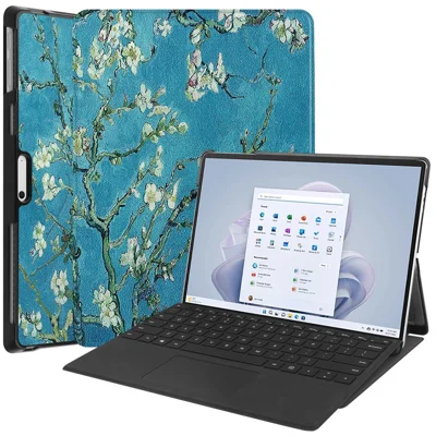 Für Microsoft Surface Pro 9 PU-Lederklapphülle mit Ständer, Musterdruckdesign, PC, schockfeste Schutzhülle für Tablets - Aprikosenblüte