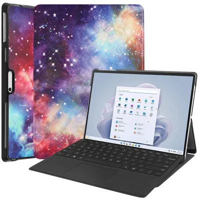 For Microsoft Surface Pro 9 PU Leather Flip Stand Cover Pattern Printing Design PC Sturdy Shockproof Protective Tablet Case - Galaxy