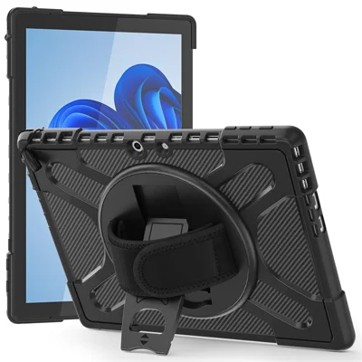 Robuste Schutzhülle mit Ständer und Handgurt aus PC, TPU und Silikon für Microsoft Surface Pro 11 / 10 / 9 Hybrid – Schwarz