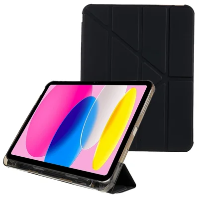 Capa para Tablet em Couro PU + TPU com Suporte Tipo Origami e Função de Ativação/Repouso Automática, Suporte para Lápis, para iPad (2025) / 10,9 (2022) - Preto