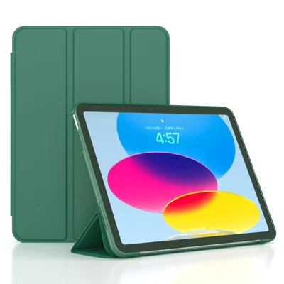 For iPad (2025) / 10.9 (2022) Trifold Stand Tablet Case Auto Wake / Sleep PU Leather Soft TPU Magnetic Shockproof Cover - Green