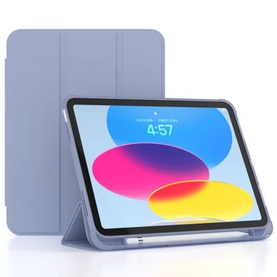 For iPad (2025)/10.9 (2022) Cover PU Leather Tri-fold Stand Tablet Case with Pen Slot - Purple