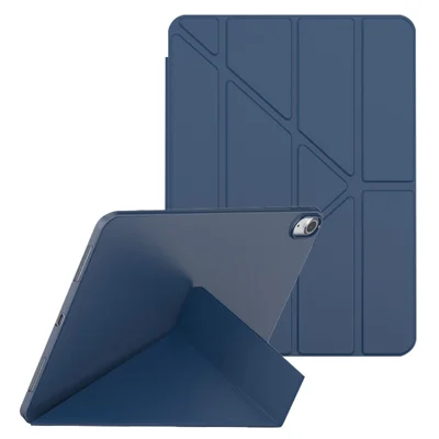 Capa Protetora à Prova de Quedas em PU + TPU com Suporte Tipo Origami para iPad (2025) / 10,9" (2022) - Azul Escuro