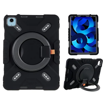 PEPKOO For iPad Air (2022) / (2020) Case Rotation Kickstand Silicone+PC+ABS Shockproof Tablet Cover - Black