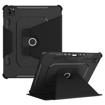 For iPad Pro 12.9 (2022) / (2021) / (2020) 360-Degree Rotation Armor Leather Tablet Cover Auto Wake / Sleep Anti-drop Anti-scratch Stand Case - Black