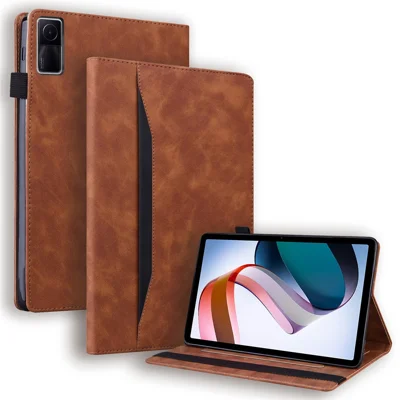For Xiaomi Redmi Pad PU Leather Business Folio Stand Cover Elastic Band Wallet Full Protection Tablet Case with Pencil Holder - Brown