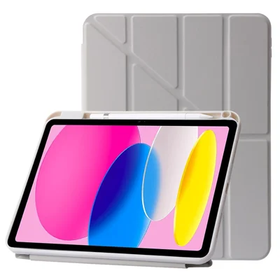 غطاء لوحي أوريغامي قابل للطي لجهاز iPad (2025) / 10.9 بوصة (2022) مع وظيفة الاستيقاظ والإسبات التلقائي، غطاء واقي بالكامل من جلد البولي يوريثان والأكريليك - بيج