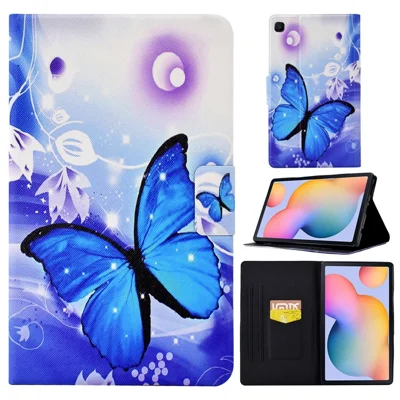 Für Samsung Galaxy Tab S6 Lite / Tab S6 Lite (2022) PU Leder Muster Drucktablette Hülle Ansichtsstand Auto Wake Wake / Schlafabdeckung Mit Kartenschlitzhalter - Blauer Schmetterling