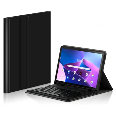 Für Lenovo Tab M10 Plus (3. Generation) Ledertasche mit abnehmbarer magnetischer kabelloser Tastatur (ohne Touchpad) – Schwarz