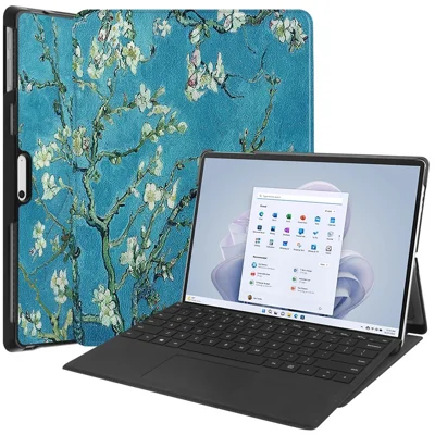 JUNSUNMAY For Microsoft Surface Pro 9 Foldable Stand Tablet Case Pattern Printing PU Leather + PC Cover - Apricot Blossom