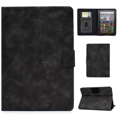 Tablet-Hülle aus PU-Leder mit Kuhfell-Optik und Ständerfunktion für Amazon Kindle Youth Edition 2022, magnetische Abdeckung mit Kartenfach – Grau
