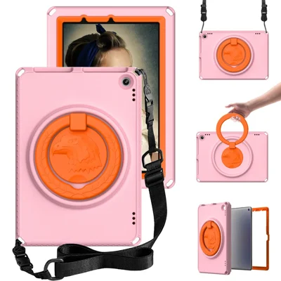 Hard EVA Case for Amazon Fire HD 10 (2021) Protective Cover with Shoulder Strap, Screen Film - Pink