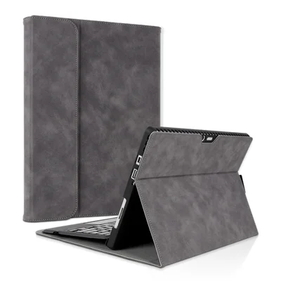 For Microsoft Surface Pro 4 / 5 / 6 / 7 PU Leather Tablet Case Stand Keyboard Cover with Pen Loop Holder - Grey