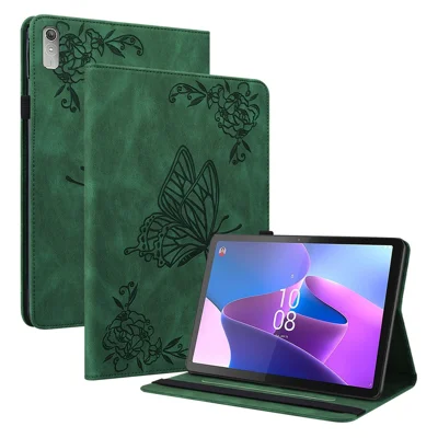 Etui na tablet Lenovo Tab P11 Gen 2, odporno na wstrząsy, z nadrukiem motylków i kwiatów, skórzane etui z kieszenią na kartę – zielony