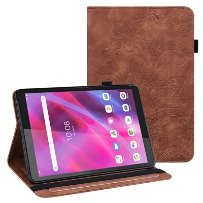 Etui na tablet Lenovo Tab M8 (4. generacja) 2024 TB-301XU / M8 (4. generacja) 2023 TB-300FU z sztucznej skóry PU + TPU z nadrukiem kwiatów, etui-wallet z funkcją podpórki - brązowe