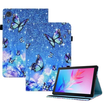 Pattern Printing Tablet Stand Case for Huawei MatePad T 10S 10.1 inch / MatePad T 10 9.7 inch Anti-drop Cover with Elastic Band - Flower and Butterfly