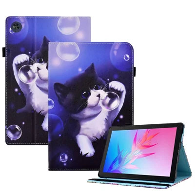Pattern Printing Tablet Stand Case for Huawei MatePad T 10S 10.1 inch / MatePad T 10 9.7 inch Anti-drop Cover with Elastic Band - Bubble and Cat