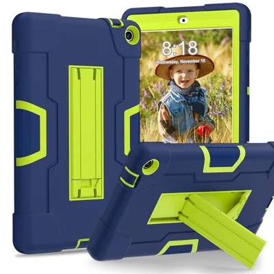 For Walmart Onn 8 inch (2022) Tablet Case with Kickstand Silicone + PC Color Contrast Cover - Navy Blue / Yellowgreen