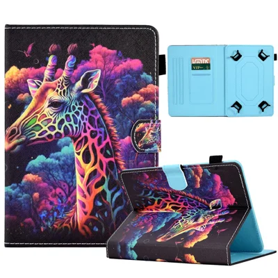 For 7.5-8.5 Inch Tablet Smart PU Leather Flip Cover Pattern Printing Stand Case with Card Slots - Giraffe
