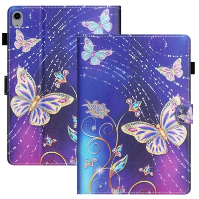 PU Leather Flip Cover for iPad mini (2024) / mini (2021) Case Pattern Printing Shockproof Case with Card Slots, Pencil Holder - Blue Butterfly