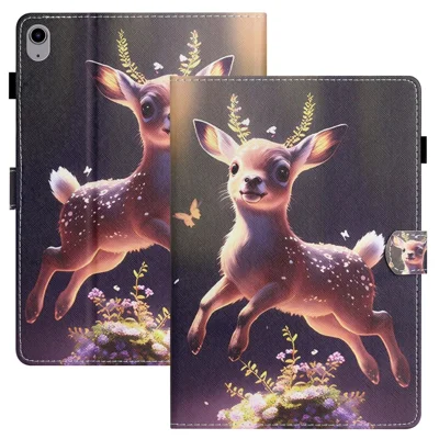 Capa Anti-queda para Tablet iPad (2025) / 10,9" (2022) Capa Dobrável em Couro PU com Impressão de Padrão Capa à Prova de Choques - Veado