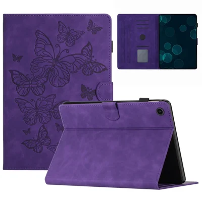 For Lenovo Tab M10 (Gen 3) PU Leather Tablet Case Card Slot Imprinted Stand Tablet Cover - Purple