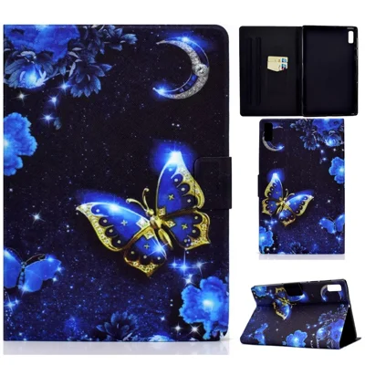 For Lenovo Tab P11 Gen 2 TB-350 Leather Stand Tablet Case A4 Pattern Printing Card Holder Protective Cover - Blue Butterfly