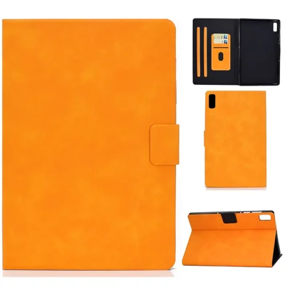 For Lenovo Tab P11 Gen 2 TB-350 PU Leather Magnetic Flip Case A7 Cowhide Texture Stand Tablet Cover with Card Holder - Khaki